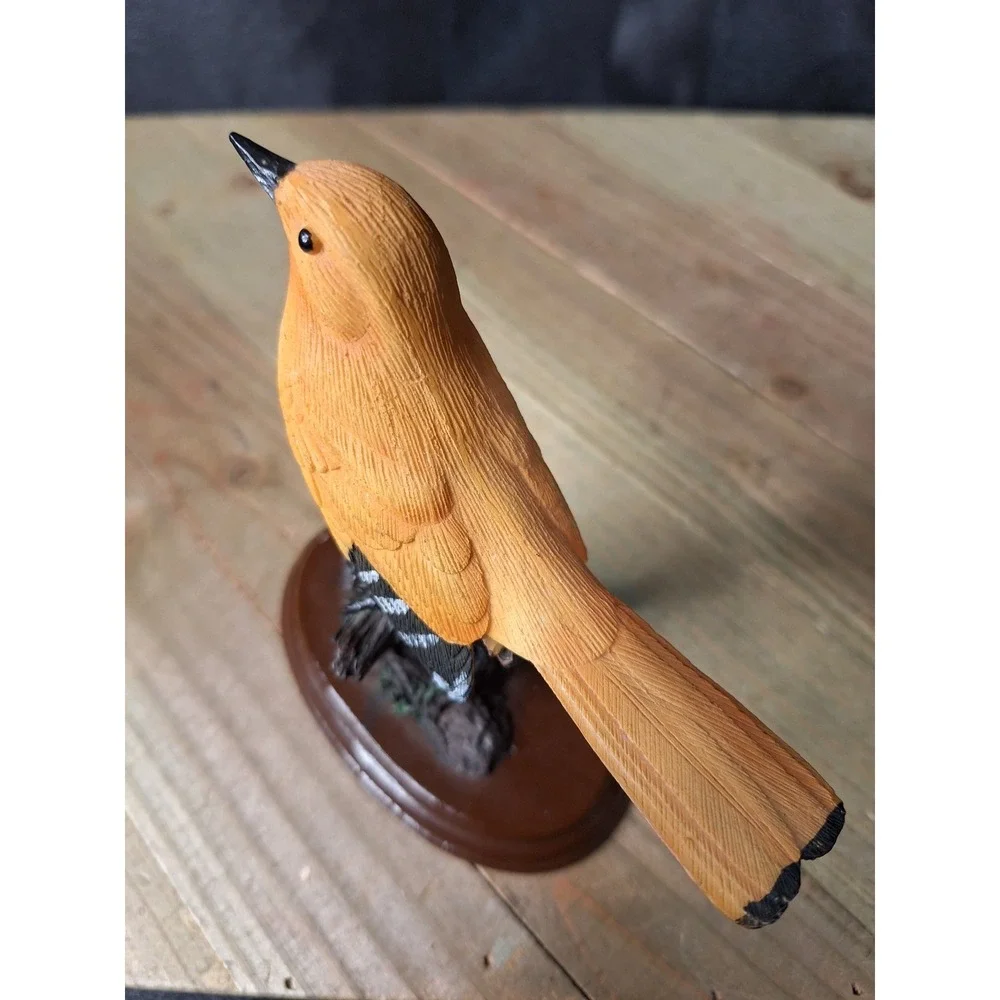Resin Yellow Female Baltimore Oriole Figurine on Tree Stump Hand Painted